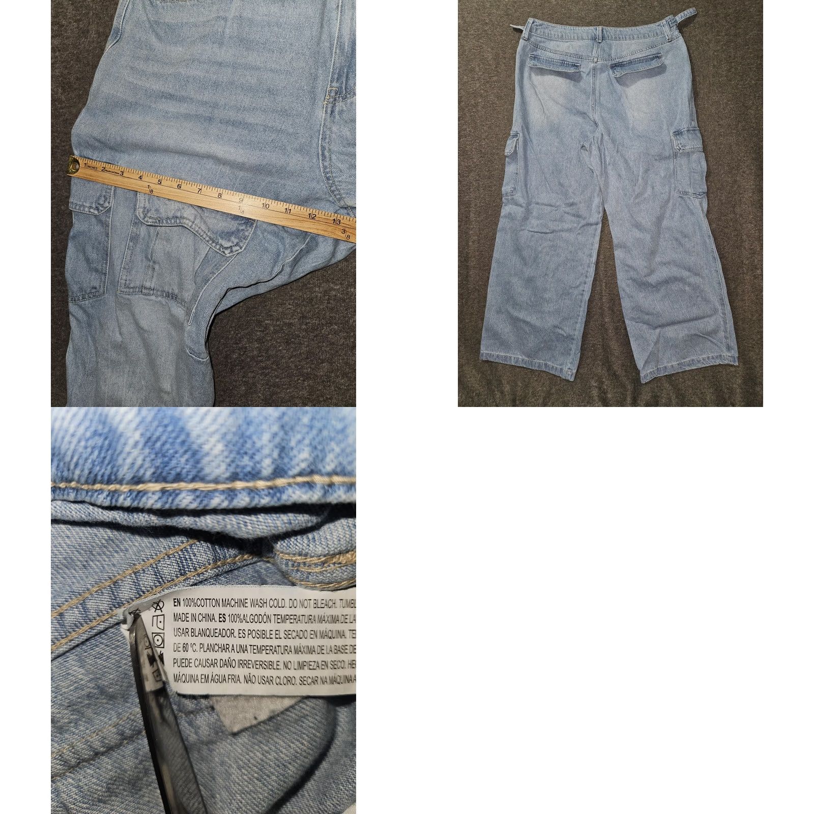 Forever 21 FOREVER 21 Premium Cargo Jeans Womens 14 Blue High Rise Wide Leg Denim Utility 90s College Hip Hop Baggy Trousers Mens? Size 36" / US 14 / IT 50 - 8 Thumbnail