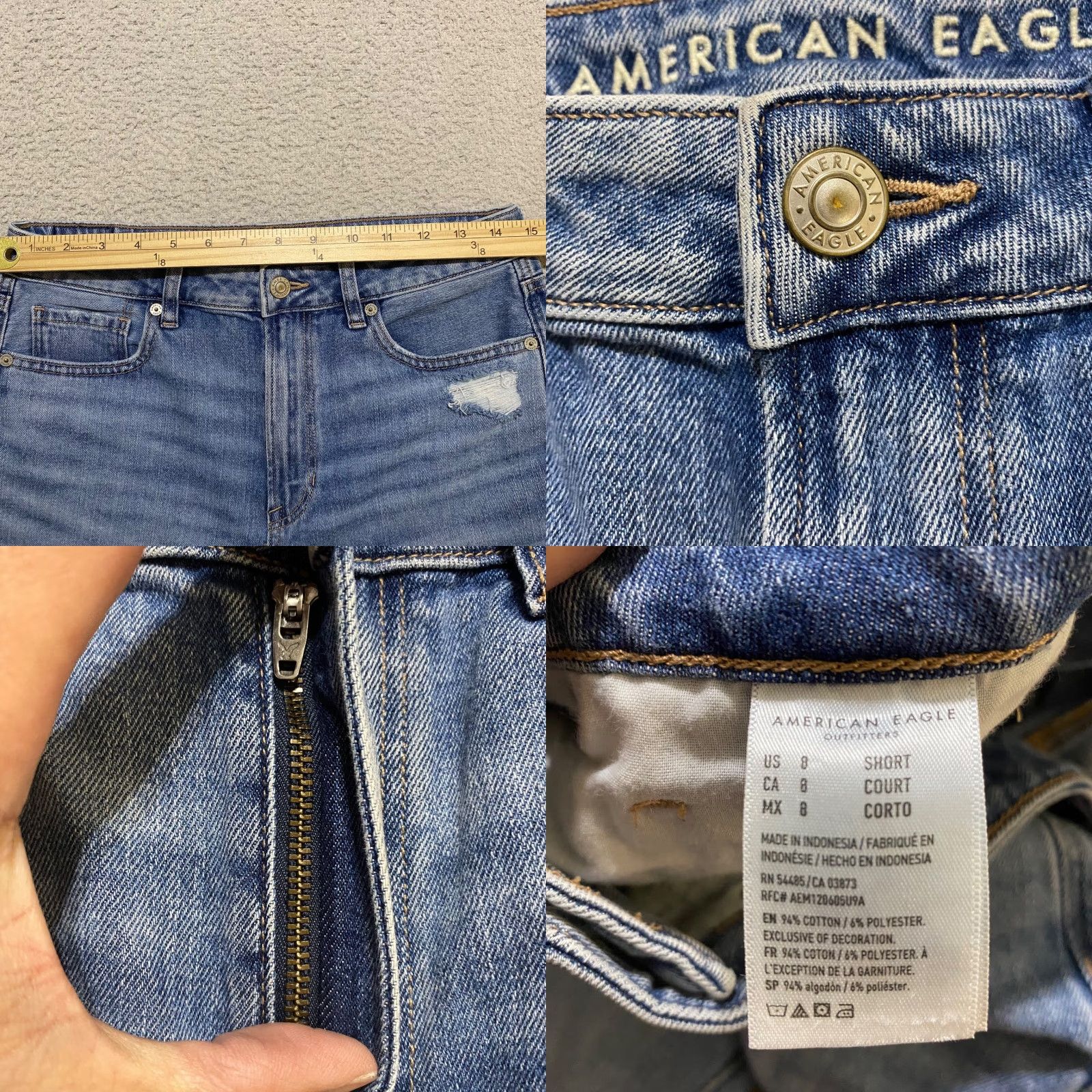 American Eagle Outfitters American Eagle Outfitters Mom Jeans Womens 8P Blue Denim Medium Wash Distressed Regular 5-Pocket Jeans Womens 90s Grunge Retro Size 30" / US 8 / IT 44 - 8 Thumbnail
