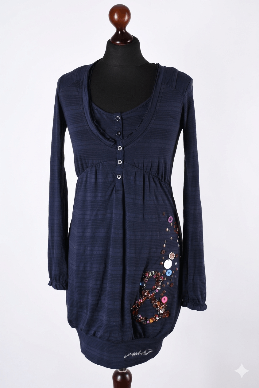 Desigual Women's Desigual Embellished Blue Long Sleeve Tunic Dress S Size S / US 4 / IT 40 - 1 Thumbnail