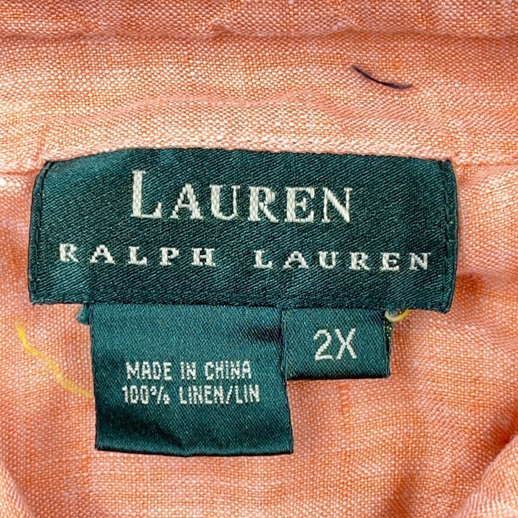 Ralph Lauren Lauren Ralph Lauren Shirt Women 2X Orange Linen Button Up Dress LRL VTG Peach Vintage: No? Size XXL / US 16-18 / IT 52-54 - 3 Thumbnail