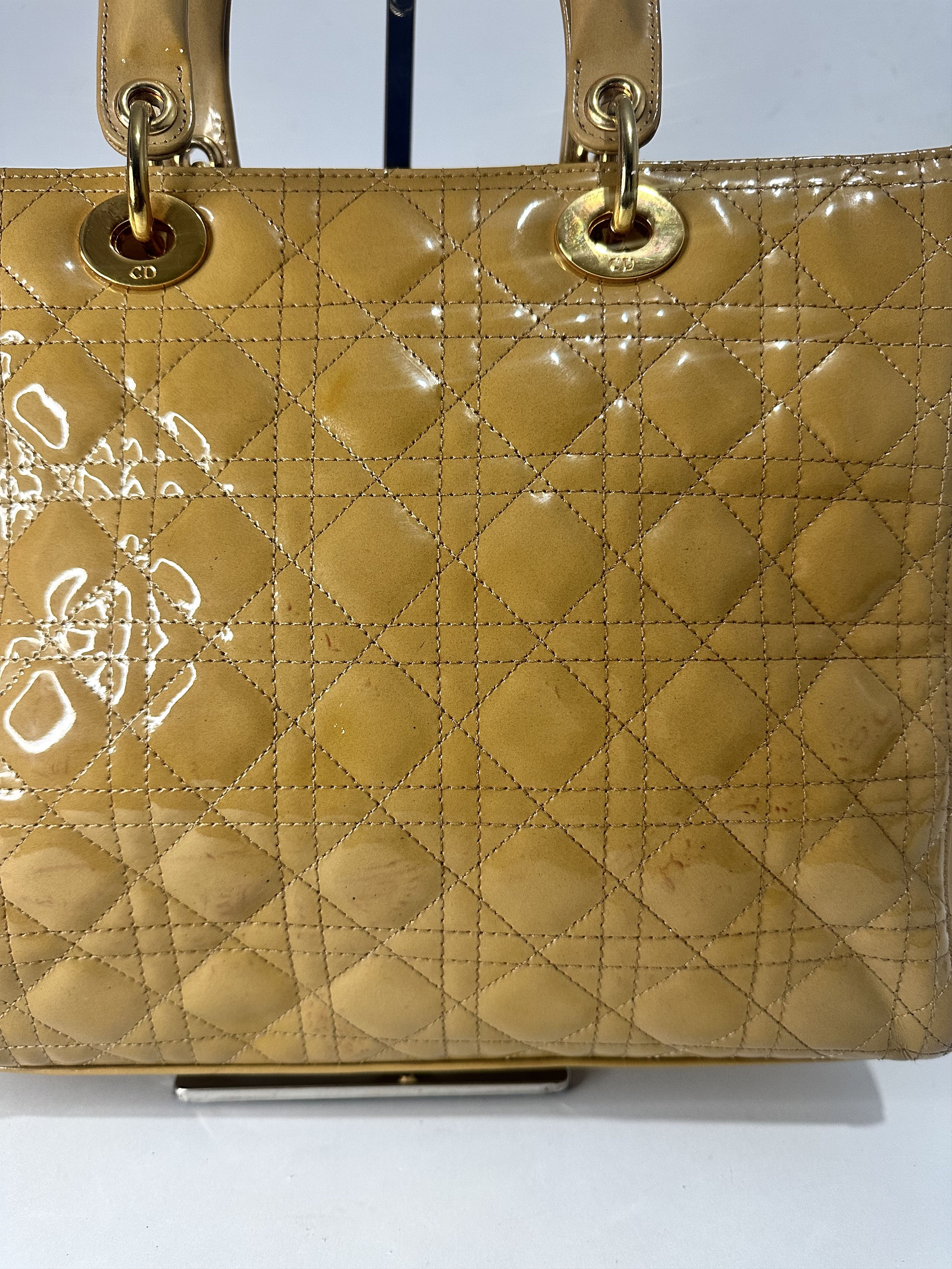 Dior Dior Mustard Yellow Cannage Patent Leather Lady Dior Tote Size ONE SIZE - 3 Thumbnail