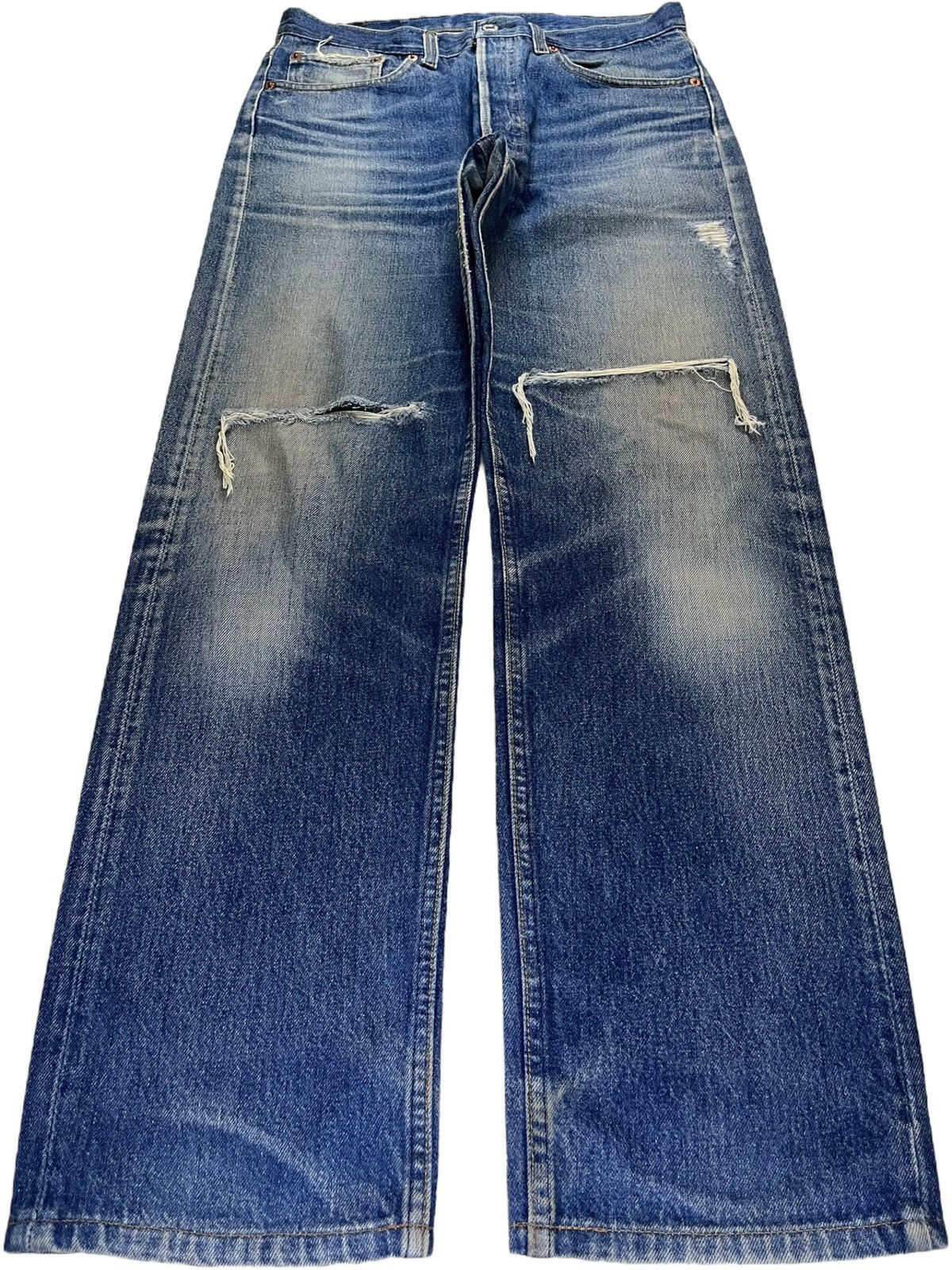Levi's × Levi's Vintage Clothing Vintage 80s Levis 501 Blue Wash Distress Ripped Loose Jeans Size US 31 - 1 Thumbnail