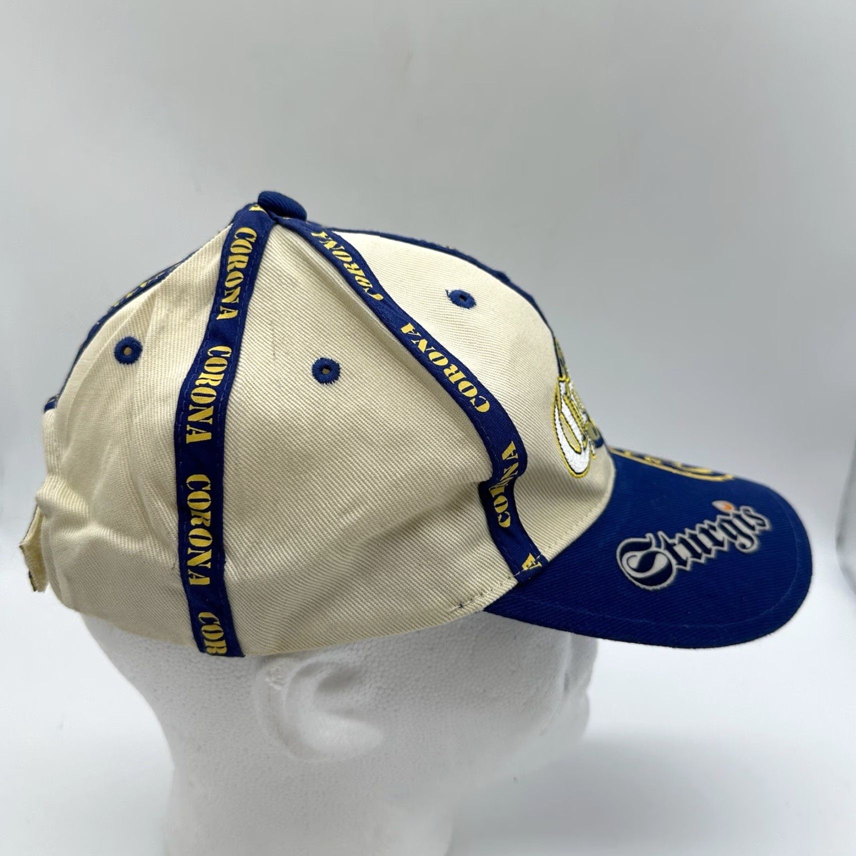 Logo 7 Corona Extra Sturgis Biker Hat Blue Beige Strapback Cap Logo Embroidered Size ONE SIZE - 5 Thumbnail