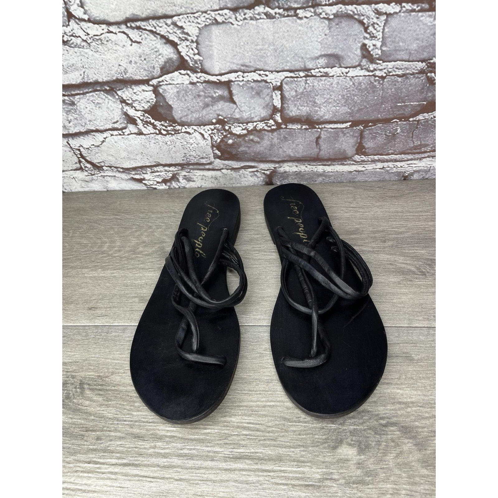 Free People Free People Kayla Black Leather Strappy Slides Sandals Women Size US 7.5 / IT 37.5 - 10 Thumbnail