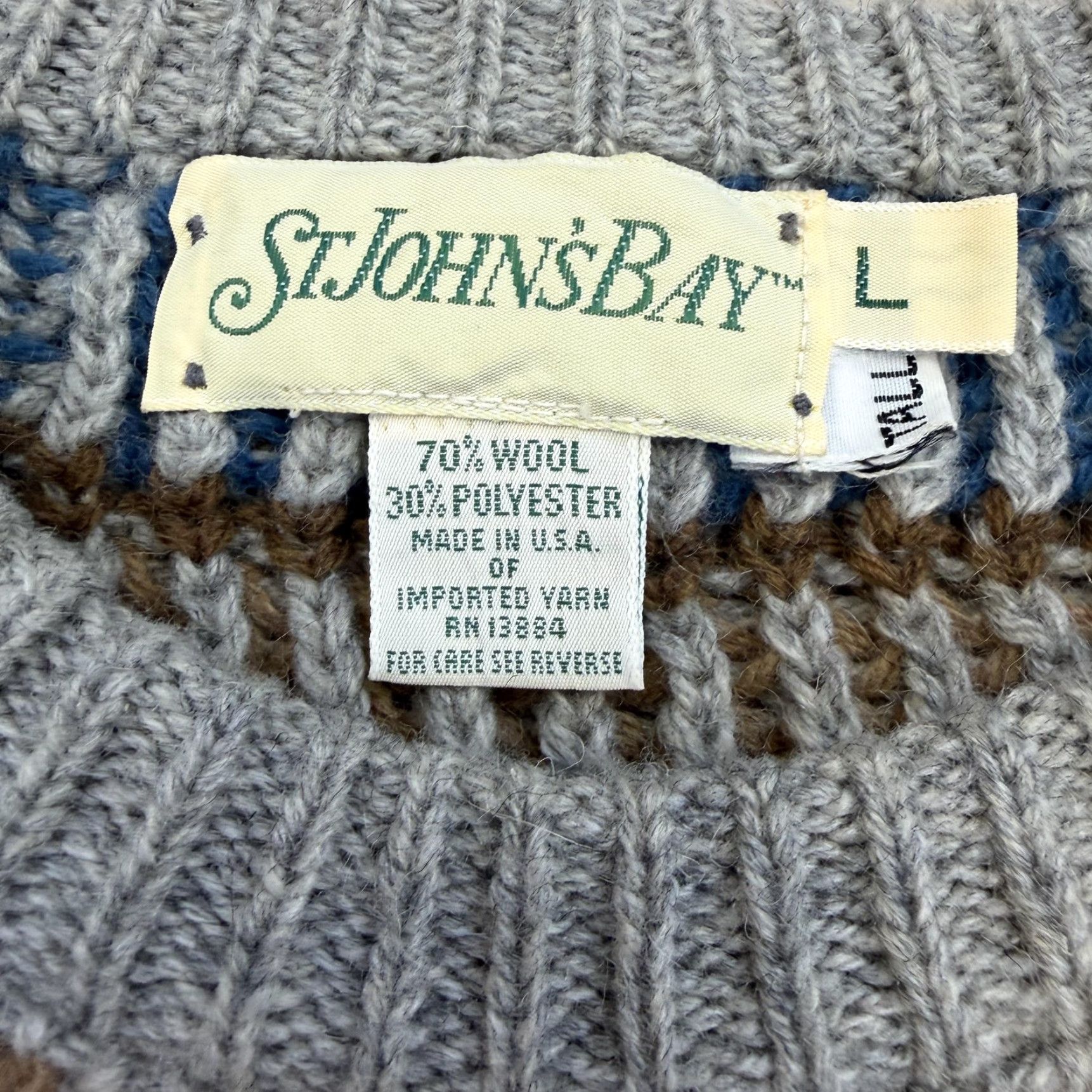 Vintage VINTAGE St. Johns Bay Sweater Mens Large Blue Brown Wool Striped Made USA 90s Size US L / EU 52-54 / 3 - 3 Thumbnail
