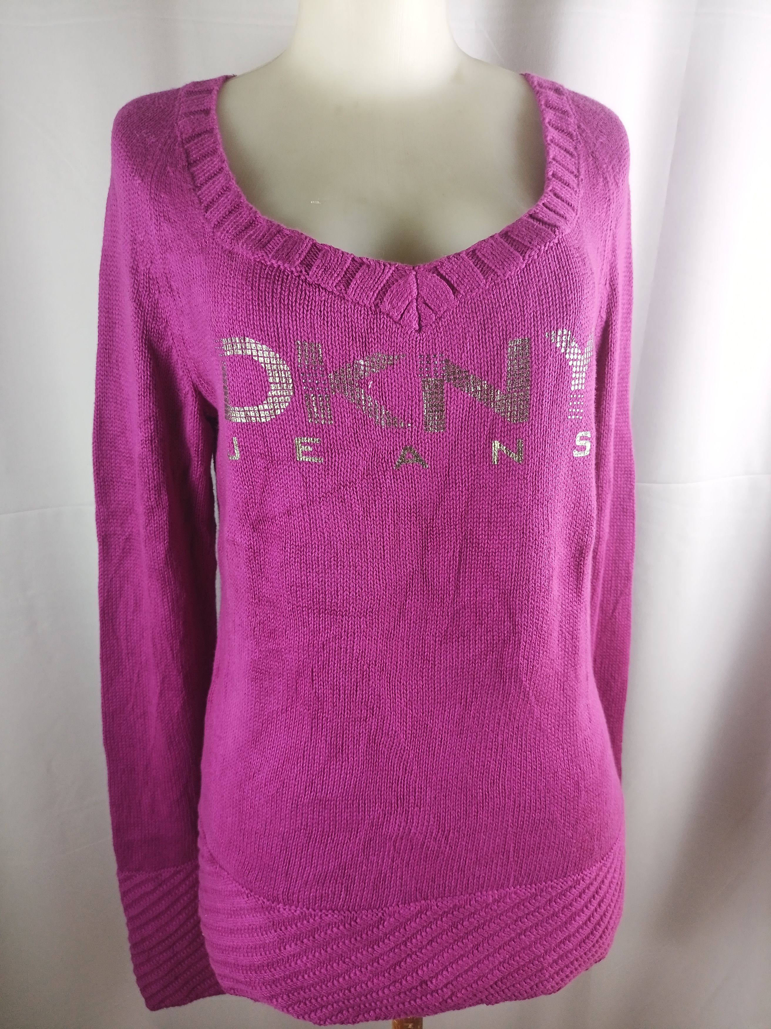 DKNY DKNY JEANS Donna Karan Knitted Sweater V-Neck Size L / US 10 / IT 46 - 2 Thumbnail