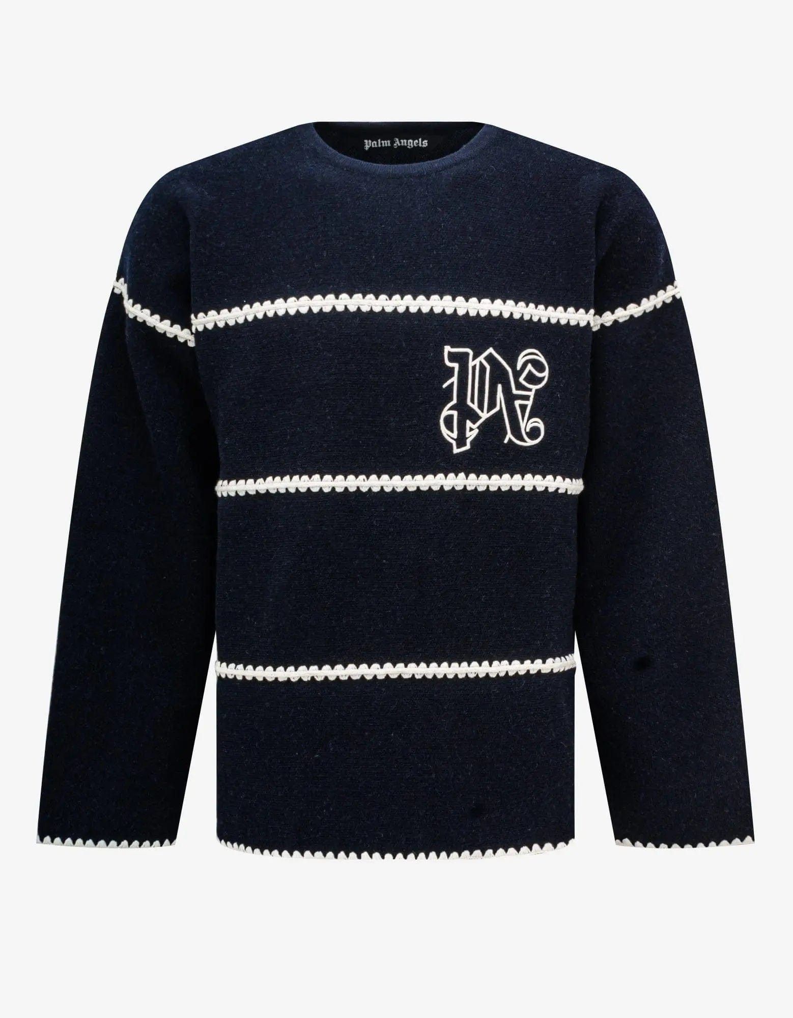 Palm Angels Palm Angels Navy Blue PA Monogram Stripe Sweater Size US M / EU 48-50 / 2 - 1 Thumbnail