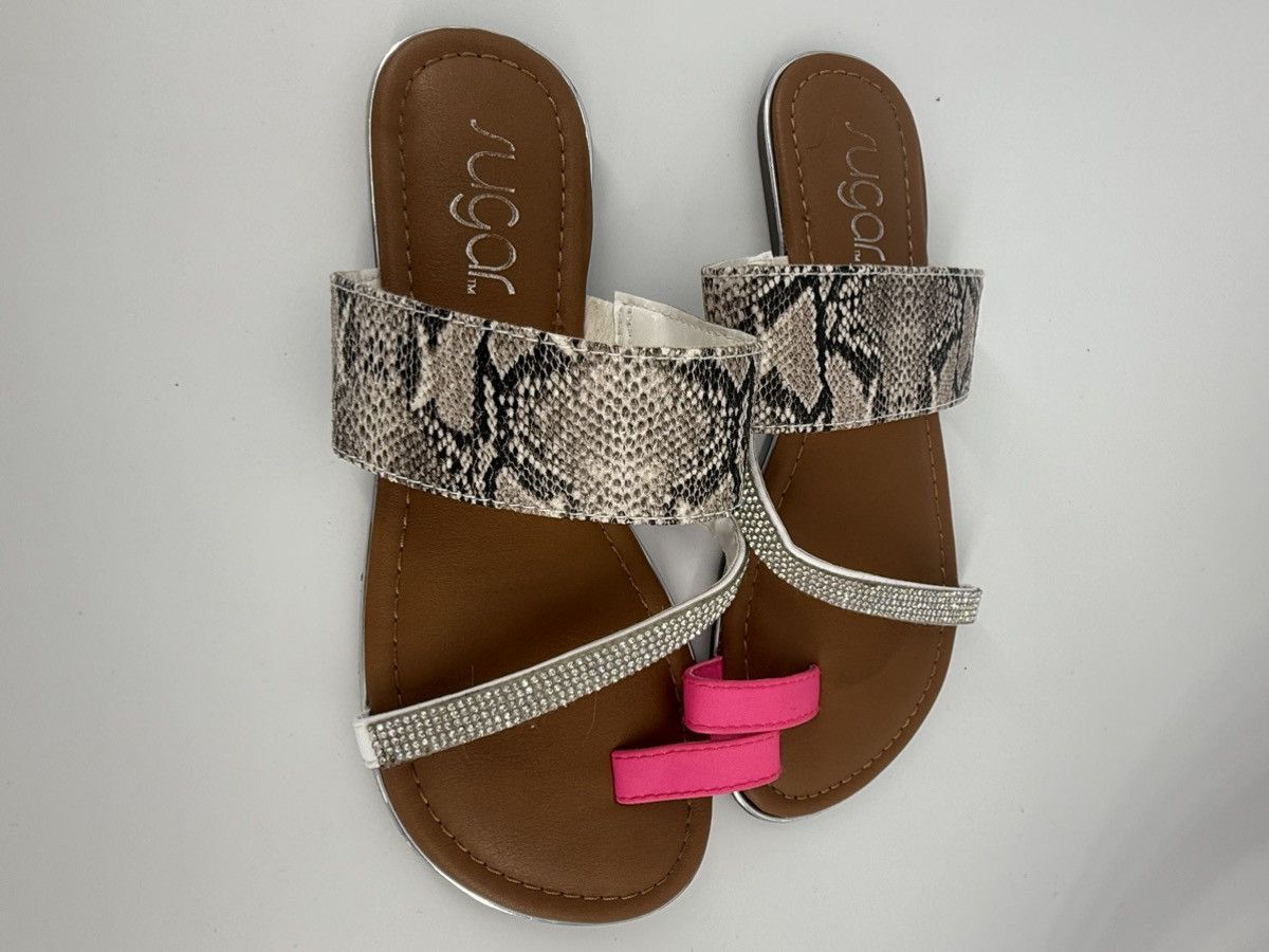 Sugar Sugar Dawson Slip On Sandals Faux Snakeskin Rhinestones Pink Size US 7 / IT 37 - 3 Thumbnail