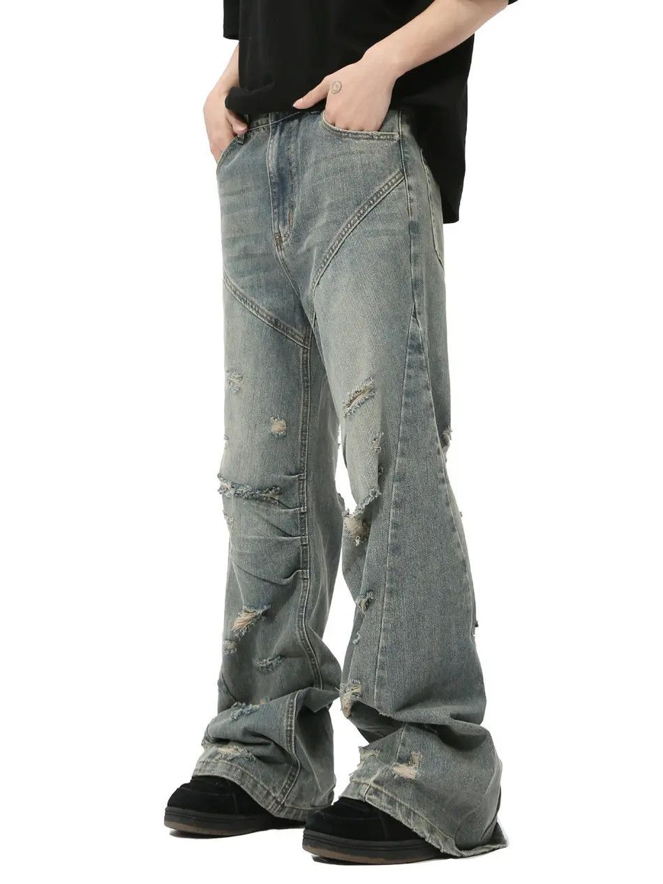 Japanese Brand Retro loose casual ripped slightly flared jeans Size US 32 / EU 48 - 6 Thumbnail