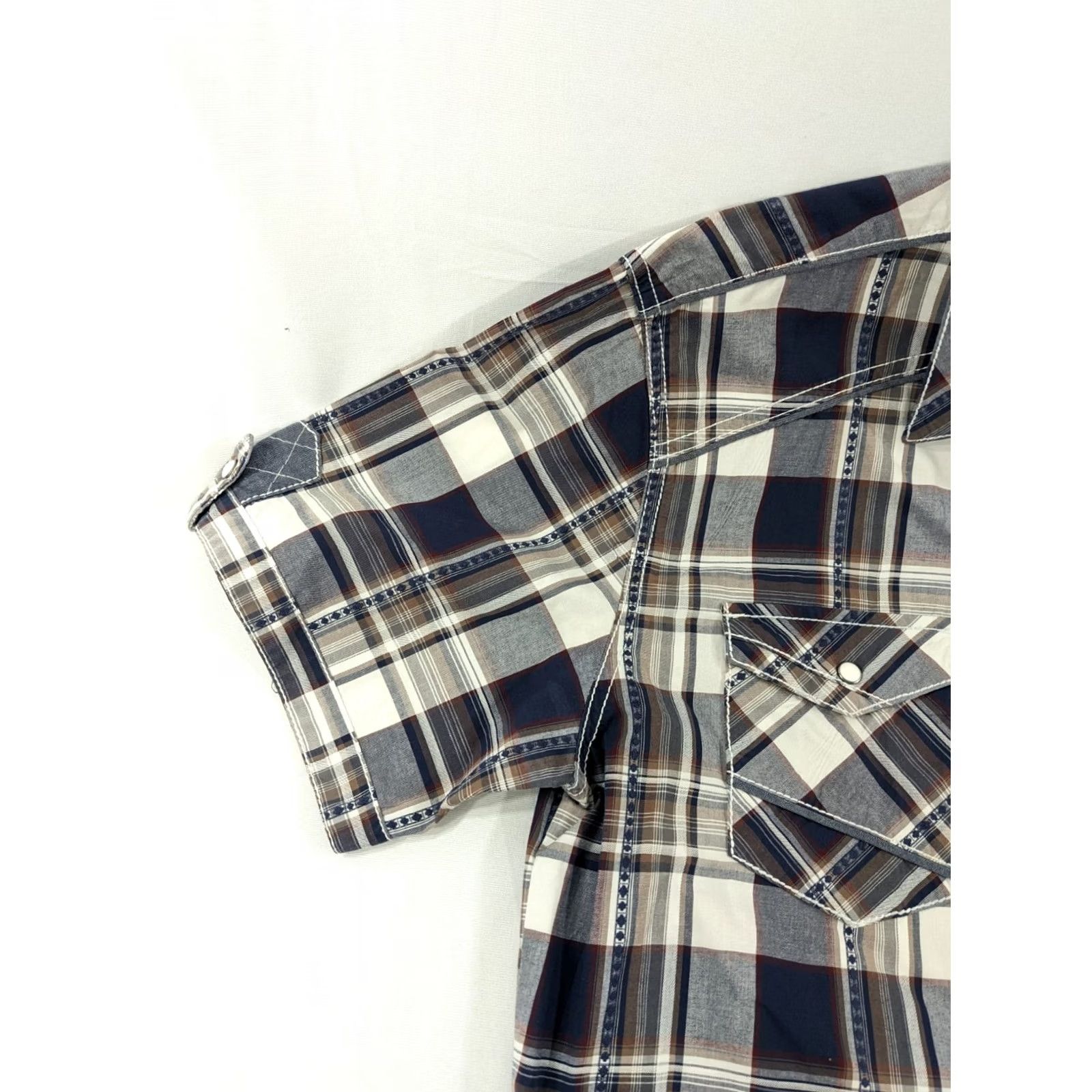 BKE VINTAGE BKE Mens Size L Navy Grey White Plaid Athletic Fit Western Snap Button Shirt SS Shi Mens Size US L / EU 52-54 / 3 - 3 Thumbnail