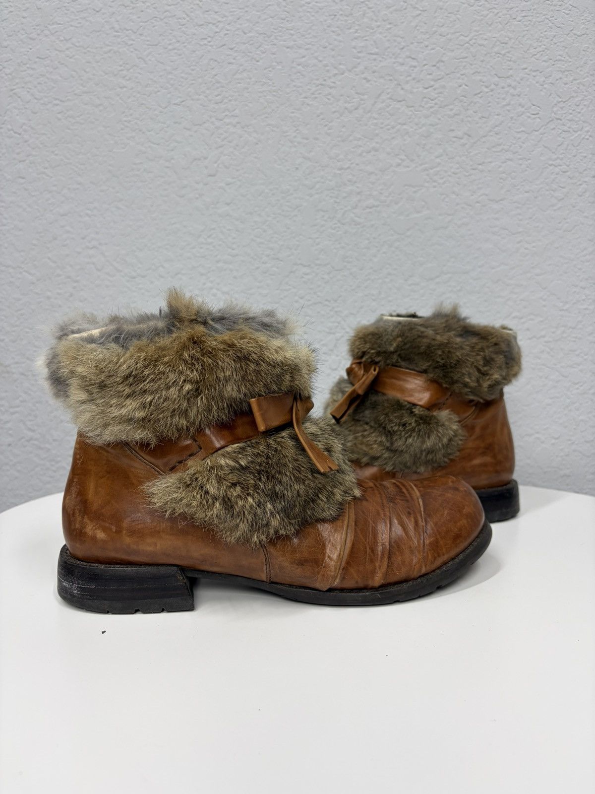 If Six Was Nine Vintage 00s Guidi CCP Style Fur Faux Leather Biker Boots Size US 8 / EU 41 - 3 Thumbnail