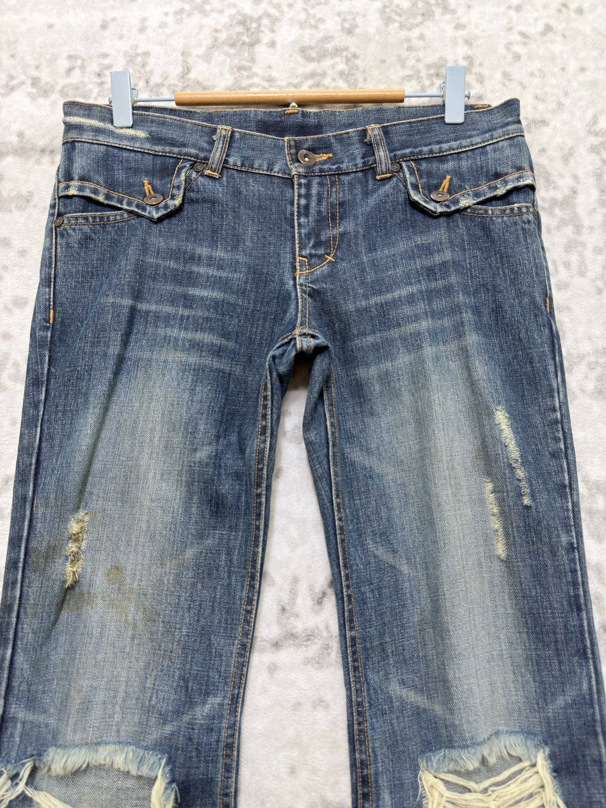 Japanese Brand Splendid Low Rise Distressed Flare Jeans Y2K Grunge Size US 32 / EU 48 - 3 Thumbnail