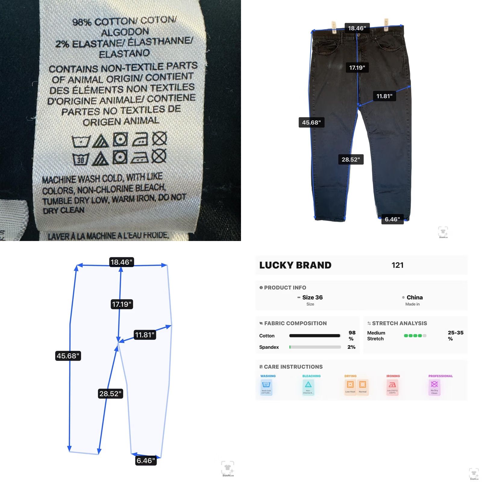 Lucky Brand Lucky Brand 121 Jeans Slim Tapered Zip Fly 36x32 Black Charcoal Wash Denim Mens Regular Size 36 Pants Size US 36 / EU 52 - 9 Thumbnail