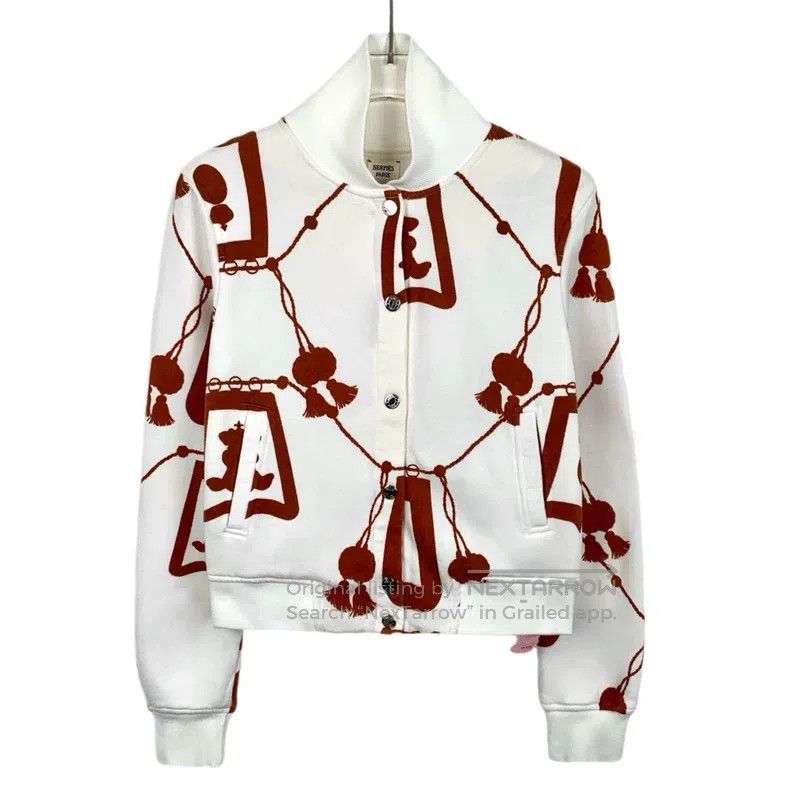 Hermes Hermes White Lantern Print Cotton Stand Collar Zipper Jack Size XXS / US 00 / IT 34 - 1 Thumbnail