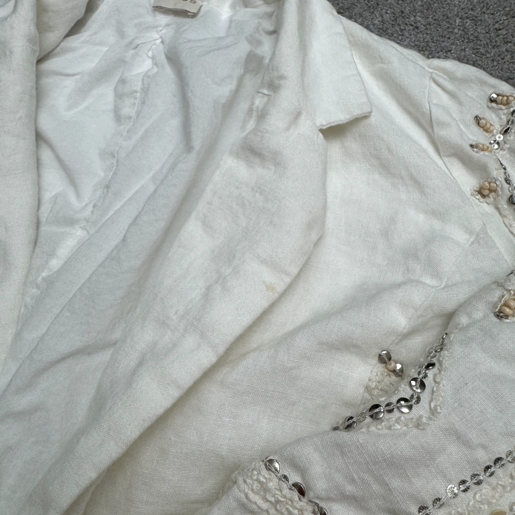 Vintage Chico's Blazer Shirt White Linen Beaded Embroidered Sequin Jacket Women 16 Size XXL / US 16-18 / IT 52-54 - 6 Thumbnail