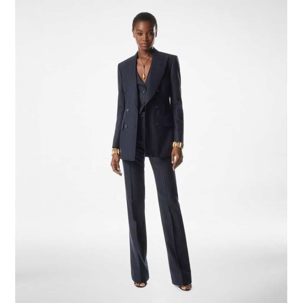 Tom Ford o1loc1c1125 GI2992 Striped Wool Flannel Bianca Jacket Blue Size XS / US 0-2 / IT 36-38 - 3 Thumbnail