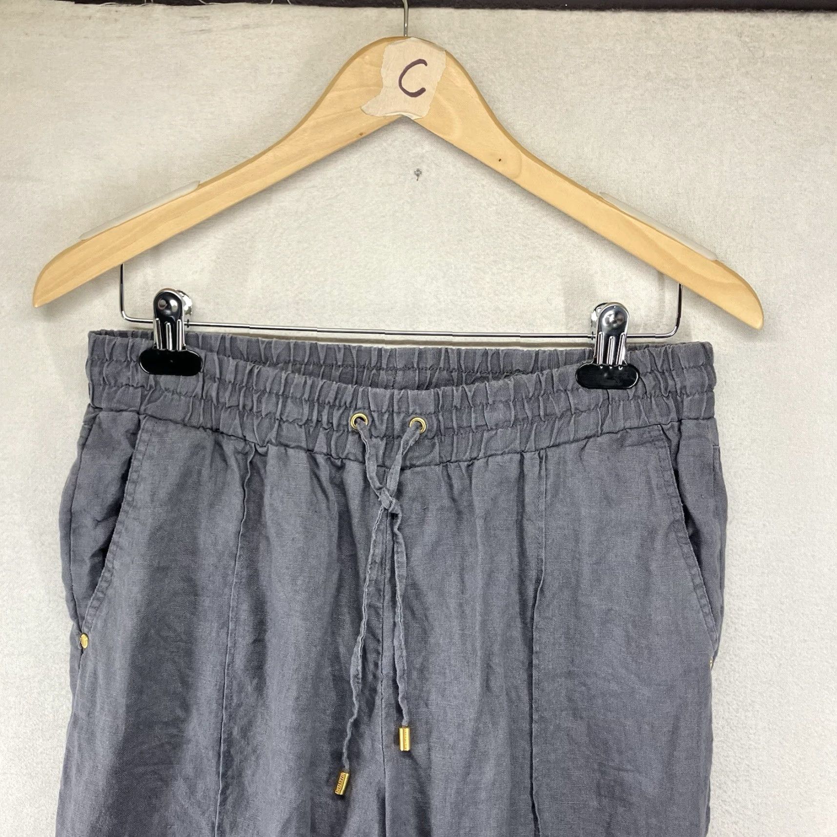 Ellen Tracy VINTAGE Ellen Tracy Jogger Pants Women's S Gray Linen Drawstring Elastic Waist Pockets 100% Linen Tapered Leg Modern Boho Beach 90s Womens Size 28" / US 6 / IT 42 - 5 Thumbnail