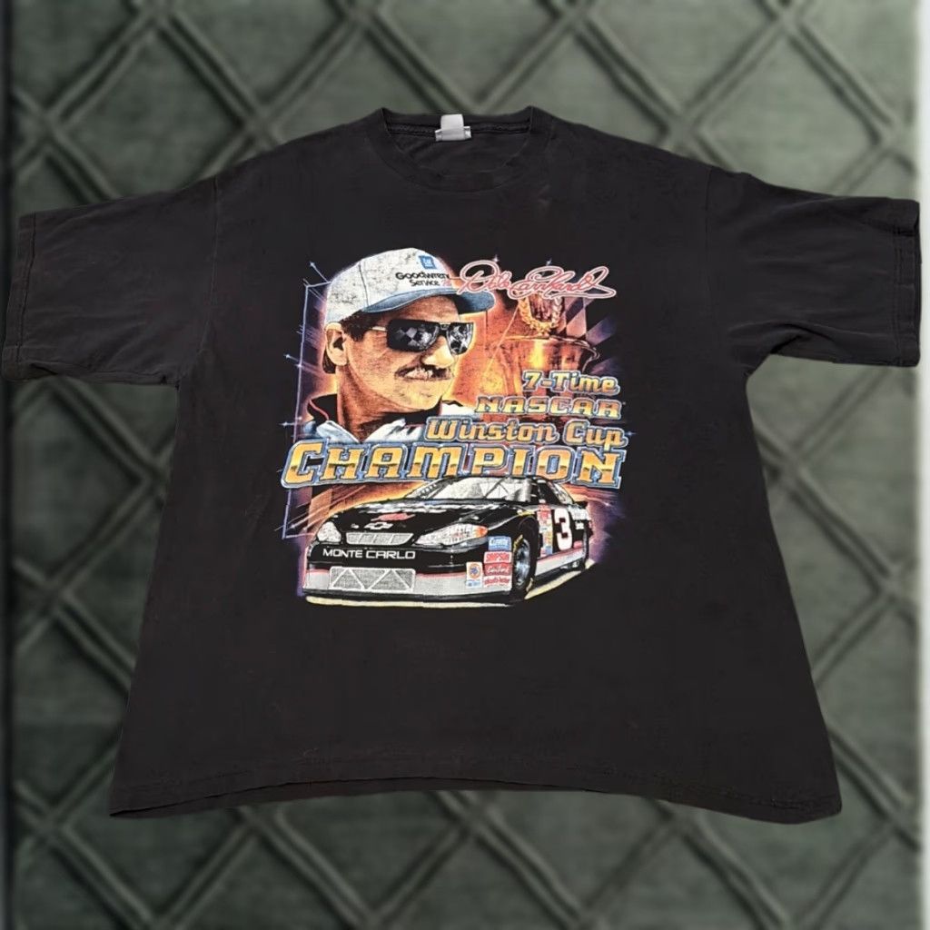 VINTAGE Dale Earnhardt NASCAR Racing Big Face Double Sided T-Shirt XL Men Black XL T-Shirt Double-Sided NASCAR shirt Mens