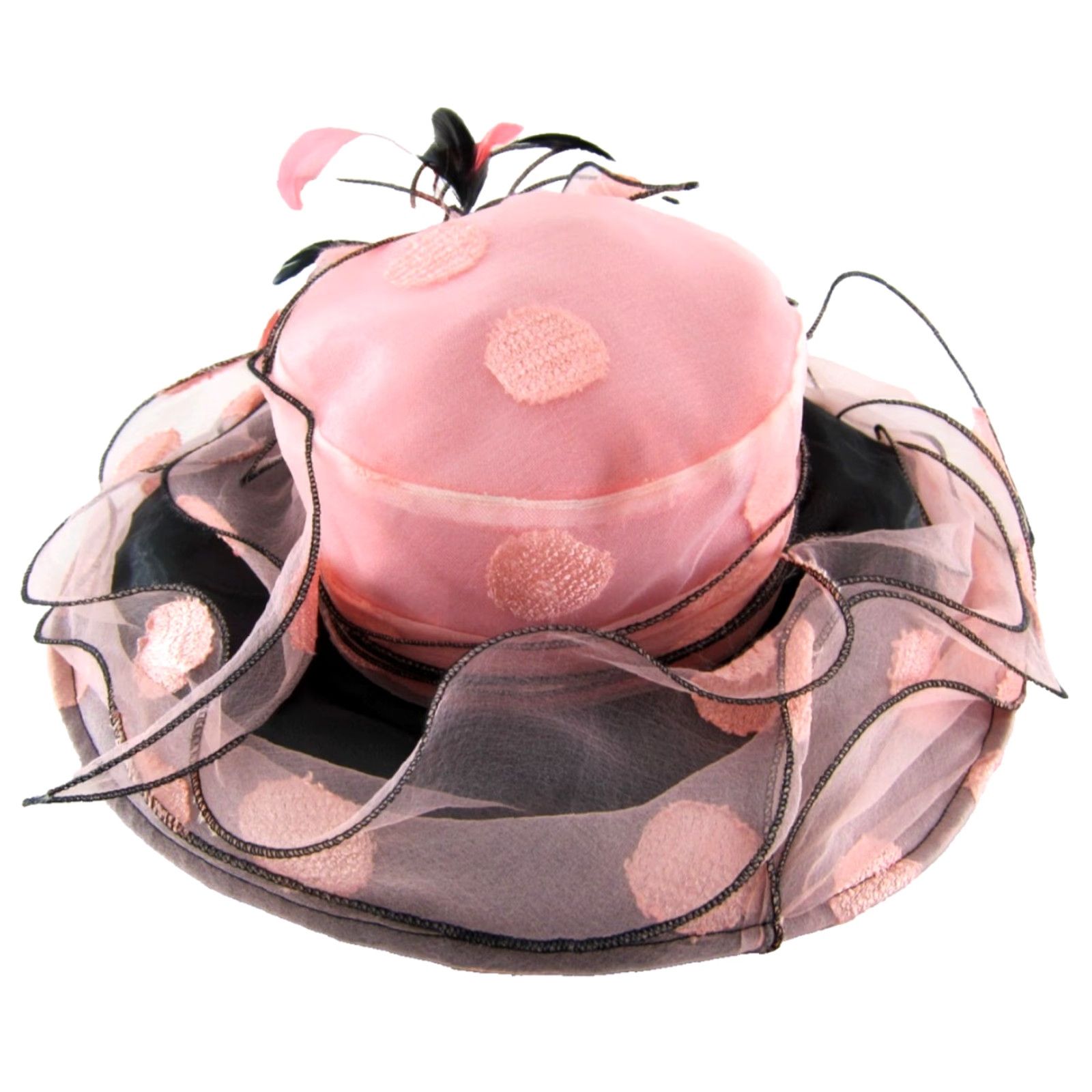Vintage VINTAGE June’s Young Lace Tulle Church Derby Wide Brim Pink Polka Dot Sun Hat Size ONE SIZE - 3 Thumbnail