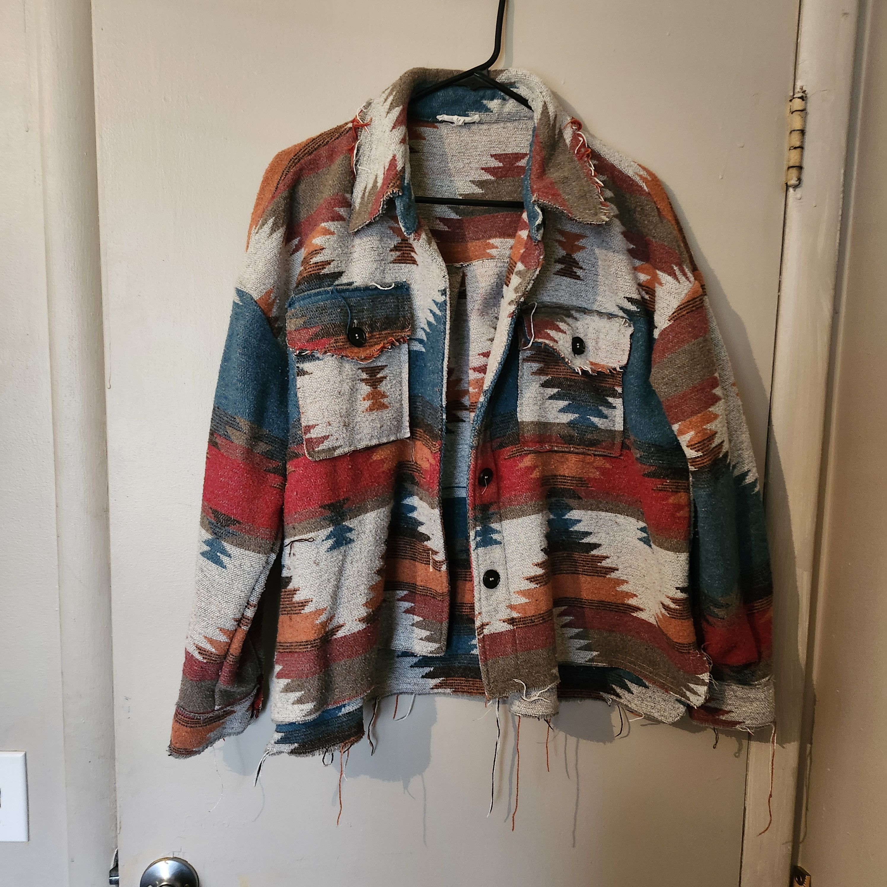 Other La Miel Women's Aztec Southwestern Jacket Button Frayed Sz M Size M / US 6-8 / IT 42-44 - 1 Thumbnail