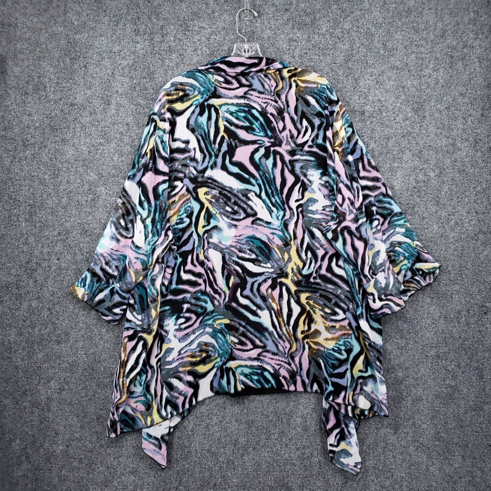 Vintage Maggie Barnes Women Plus Size 3X 26/28 Blue Abstract Cardigan Sweater Open Front Boho Size XXL / US 16-18 / IT 52-54 - 2 Thumbnail
