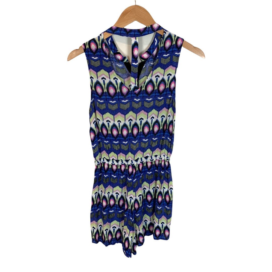 Other Millau Romper Blue Pink Ikat Button Front Cutout Back S Size 27" / US 4 / IT 40 - 2 Thumbnail