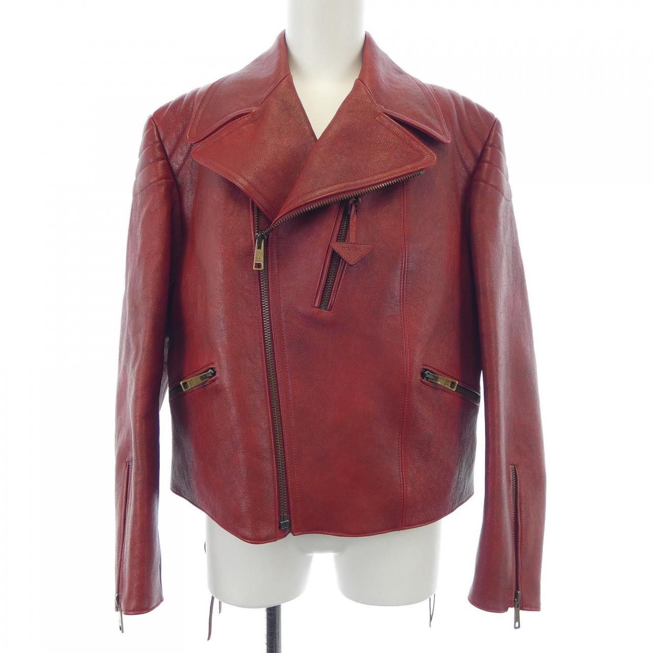 Prada Prada Prada Calfskin Riders Jacket Leather Outerwear UPW416 2D02 DUTY FREE for USA Size ONE SIZE - 1 Thumbnail