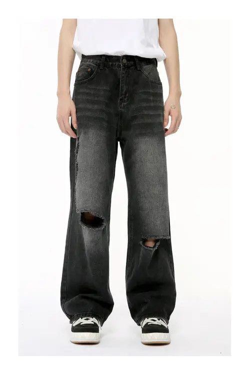 Other Street Fashion Washed Straight-Leg Ripped Jeans Size US 32 / EU 48 - 1 Thumbnail