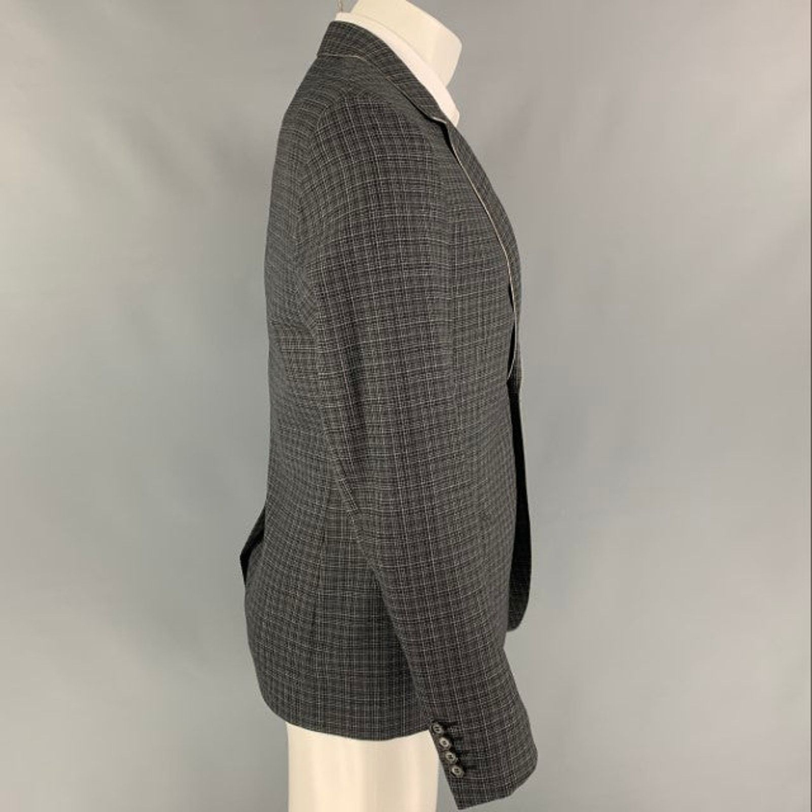 Lanvin Size 38 Navy Grey Plaid Wool Notch Lapel Regular Sport Coat Size 38R - 2 Thumbnail
