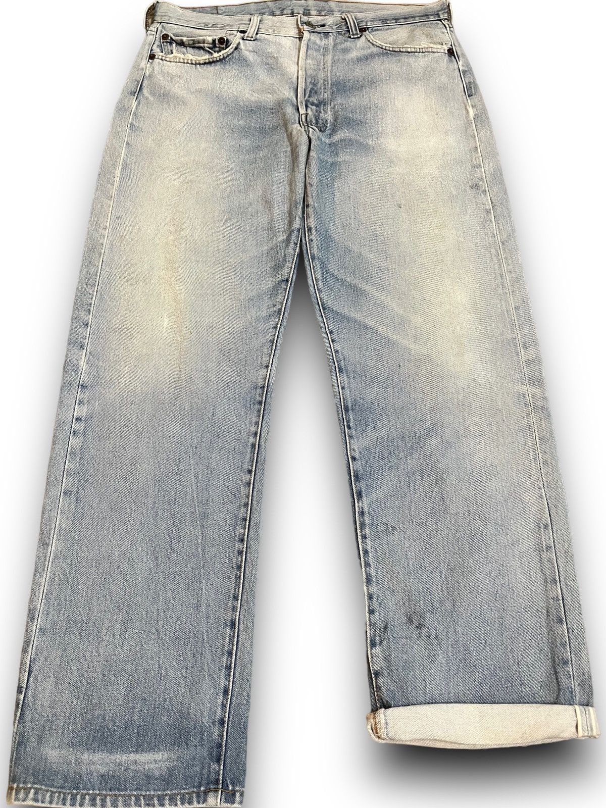 image of Truevintage Levis 501 70’S Redline Salvage Rindem Button 6 in Blue, Men's (Size 35)