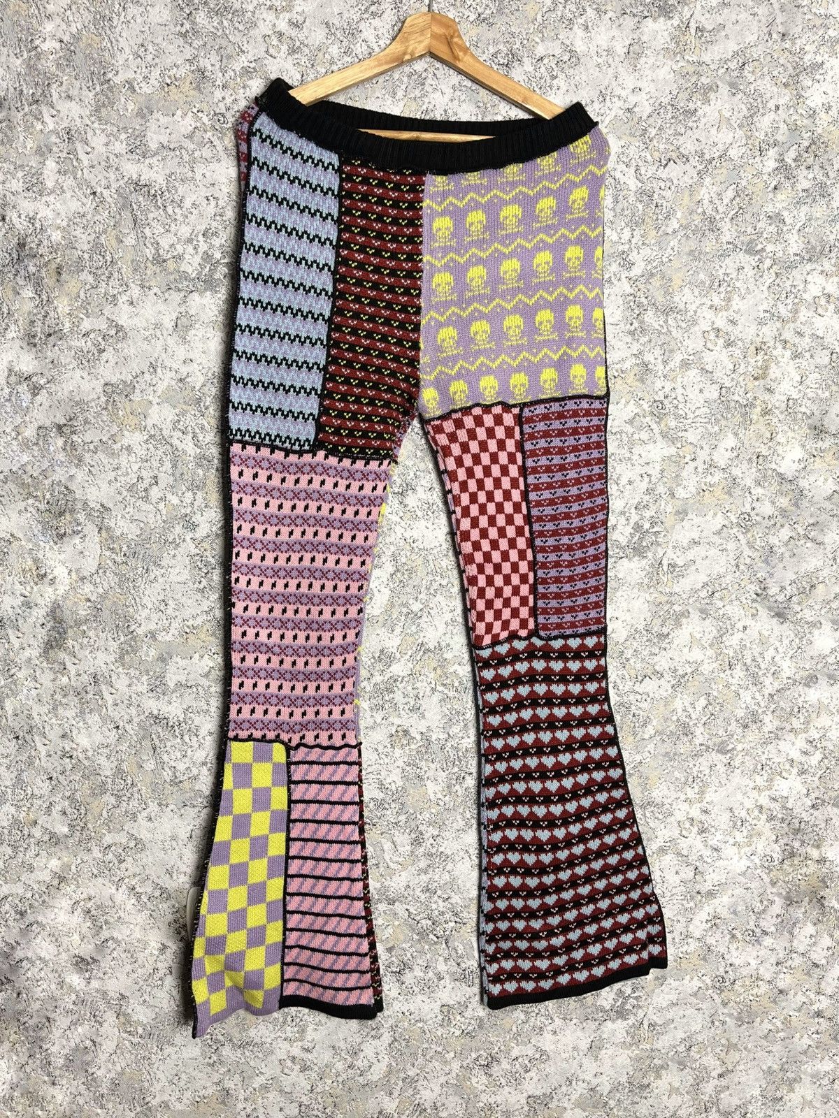 Designer × The Ragged Priest The Ragged Priest Mix Knit Multicolor Flare Trousers Pants Size 25" / US 0 / IT 36 - 1 Thumbnail