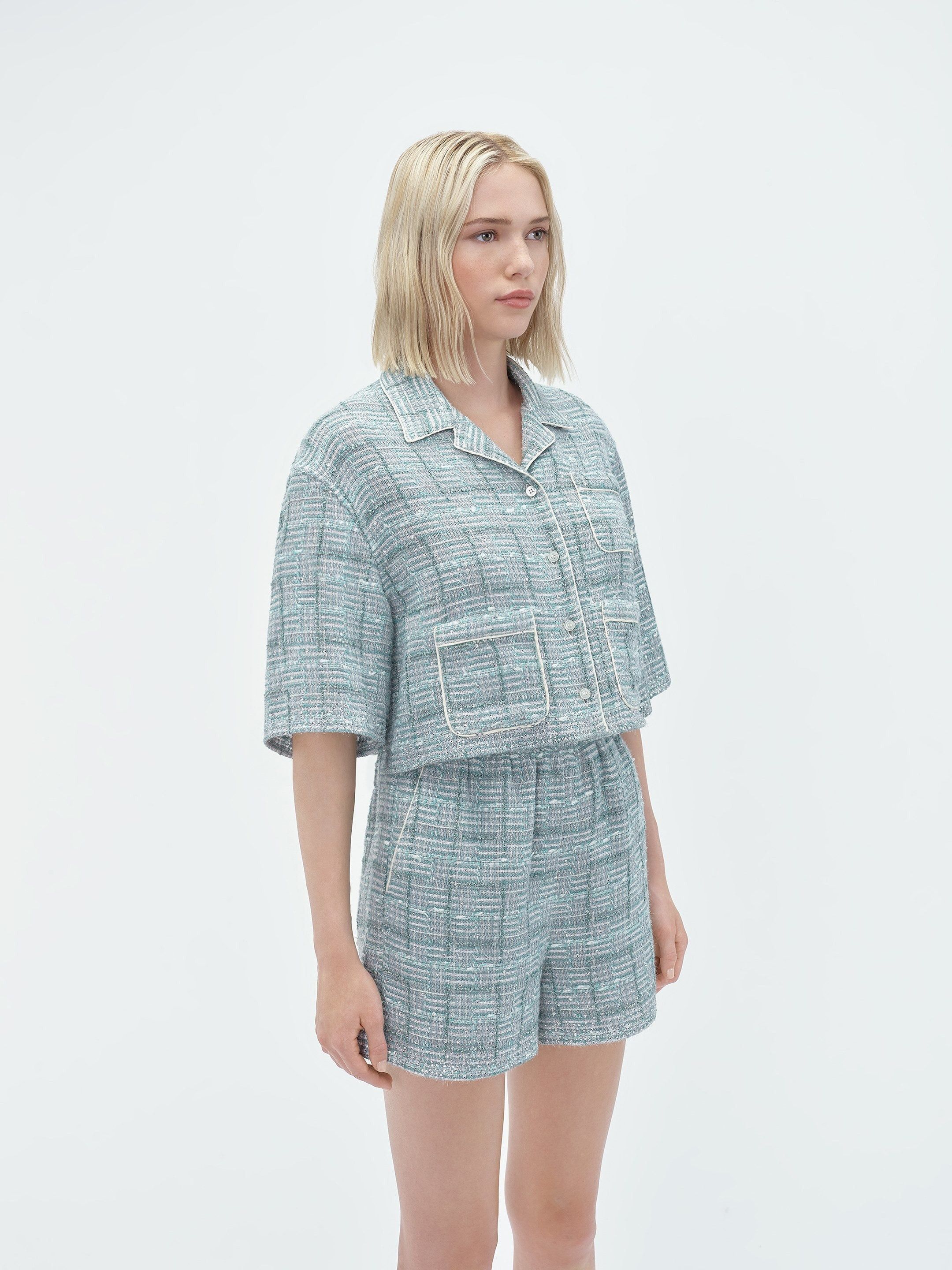 Amiri o1s1wg110525 Crystal Boucle Shirt in Blue/White Size M / US 6-8 / IT 42-44 - 4 Thumbnail