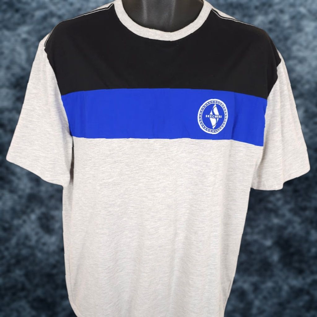 SKECHERS Skechers T Shirt Mens Size Medium Gray Black Blue Striped OVERSIZED Fit AS IS Size US M / EU 48-50 / 2 - 1 Thumbnail