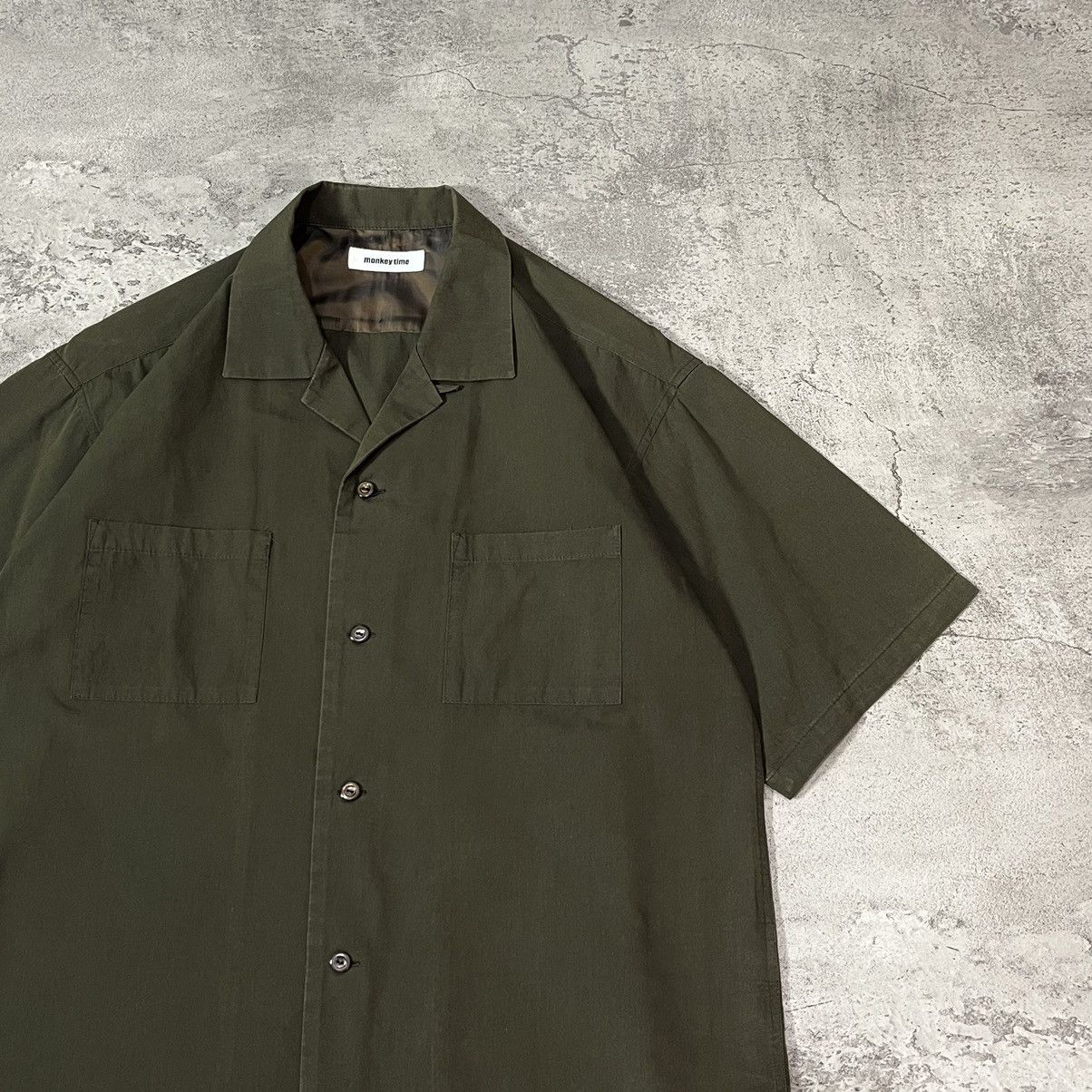 monkey time Monkey Time Relax Double Pocket Open Collar Shirt - Olive Size US M / EU 48-50 / 2 - 5 Thumbnail
