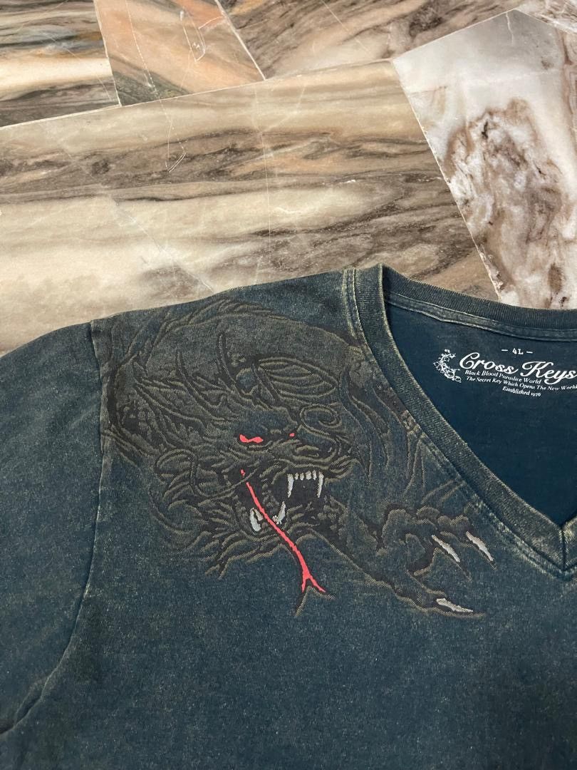 Japanese Brand Cross Keys Dragon Poem Long Sleeve Tee Shirt Size US L / EU 52-54 / 3 - 6 Thumbnail