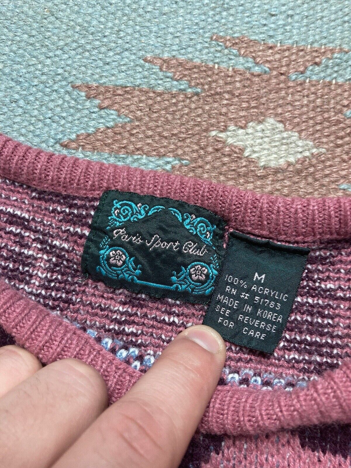 Vintage acrylic knit sweater psychedelic flowers paisley floral M Size M / US 6-8 / IT 42-44 - 3 Thumbnail
