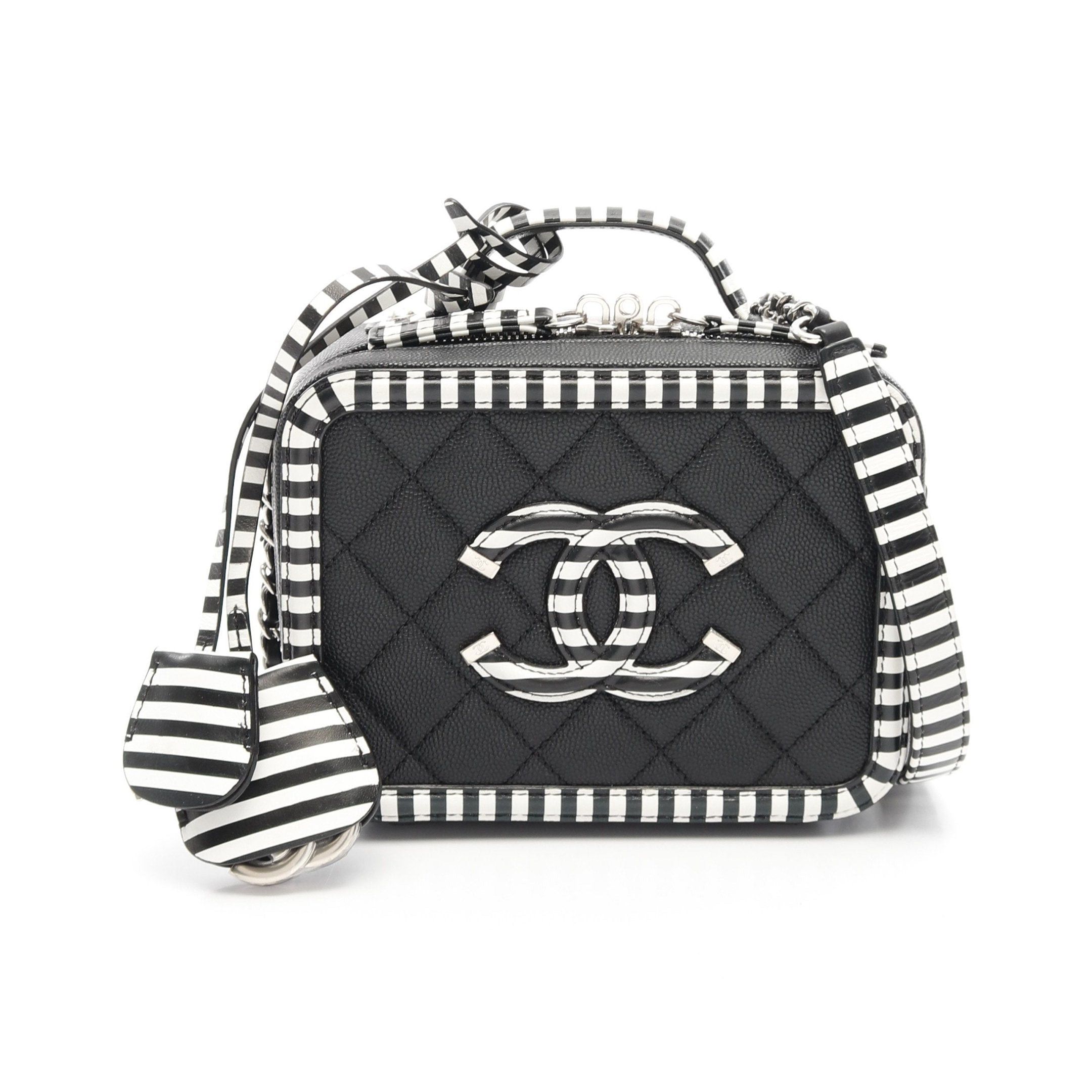 Chanel Cc Figley Small Vanity Bag Chain Shoulder Caviar Skin Black Silver Hardware, Women's