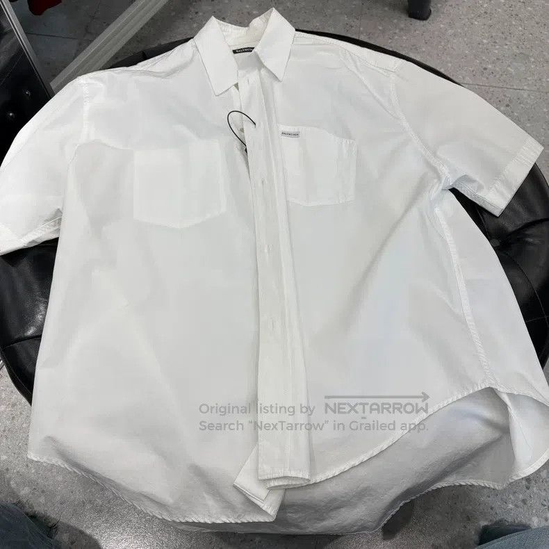 Balenciaga Balenciaga White Double Pocket Logo Shirt Short Sleeve, Si Size XS / US 0-2 / IT 36-38 - 1 Thumbnail