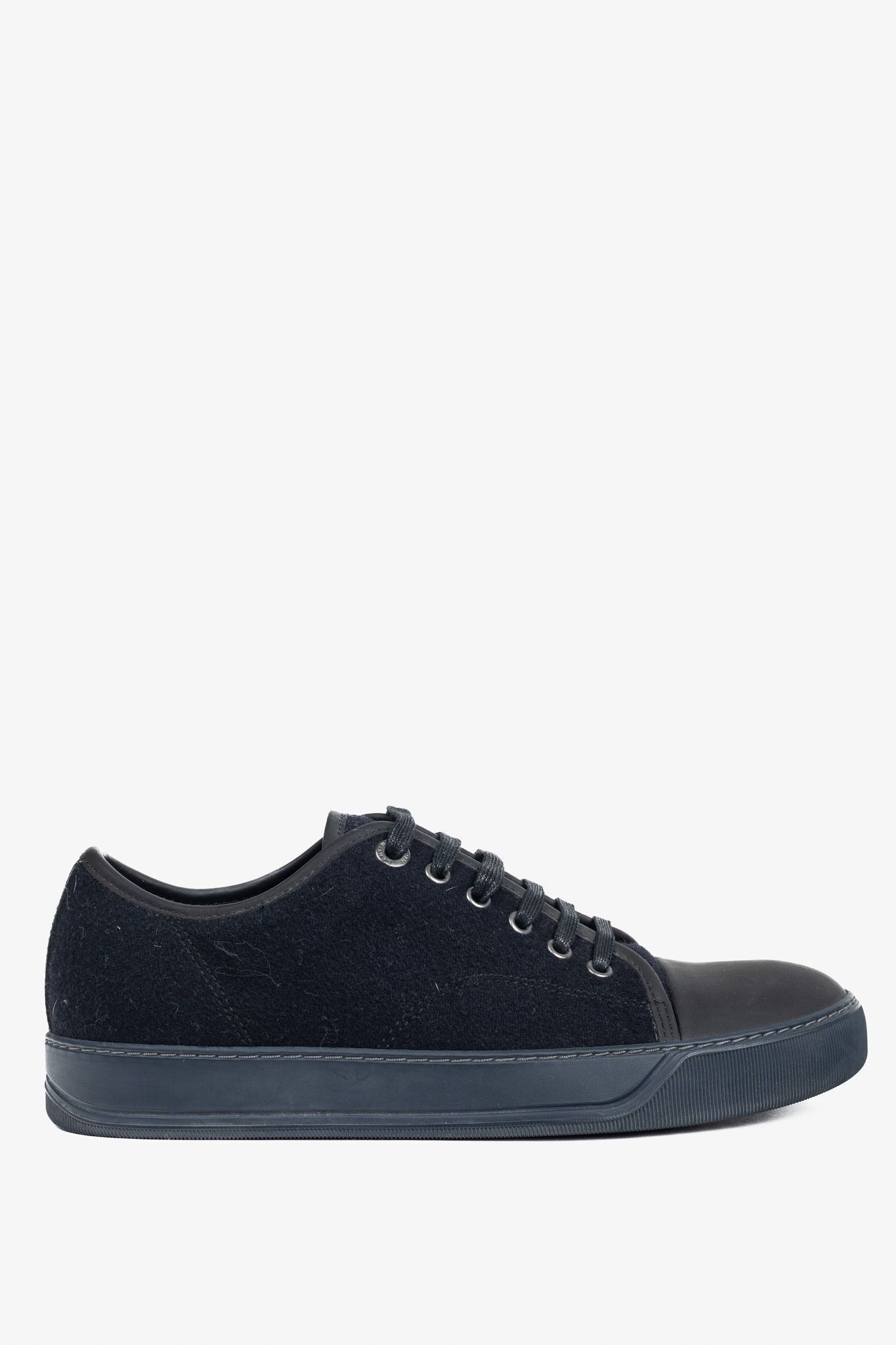 Lanvin Lanvin Navy Felted Wool Low-Top Sneakers Size US 5 / EU 37 - 1 Thumbnail
