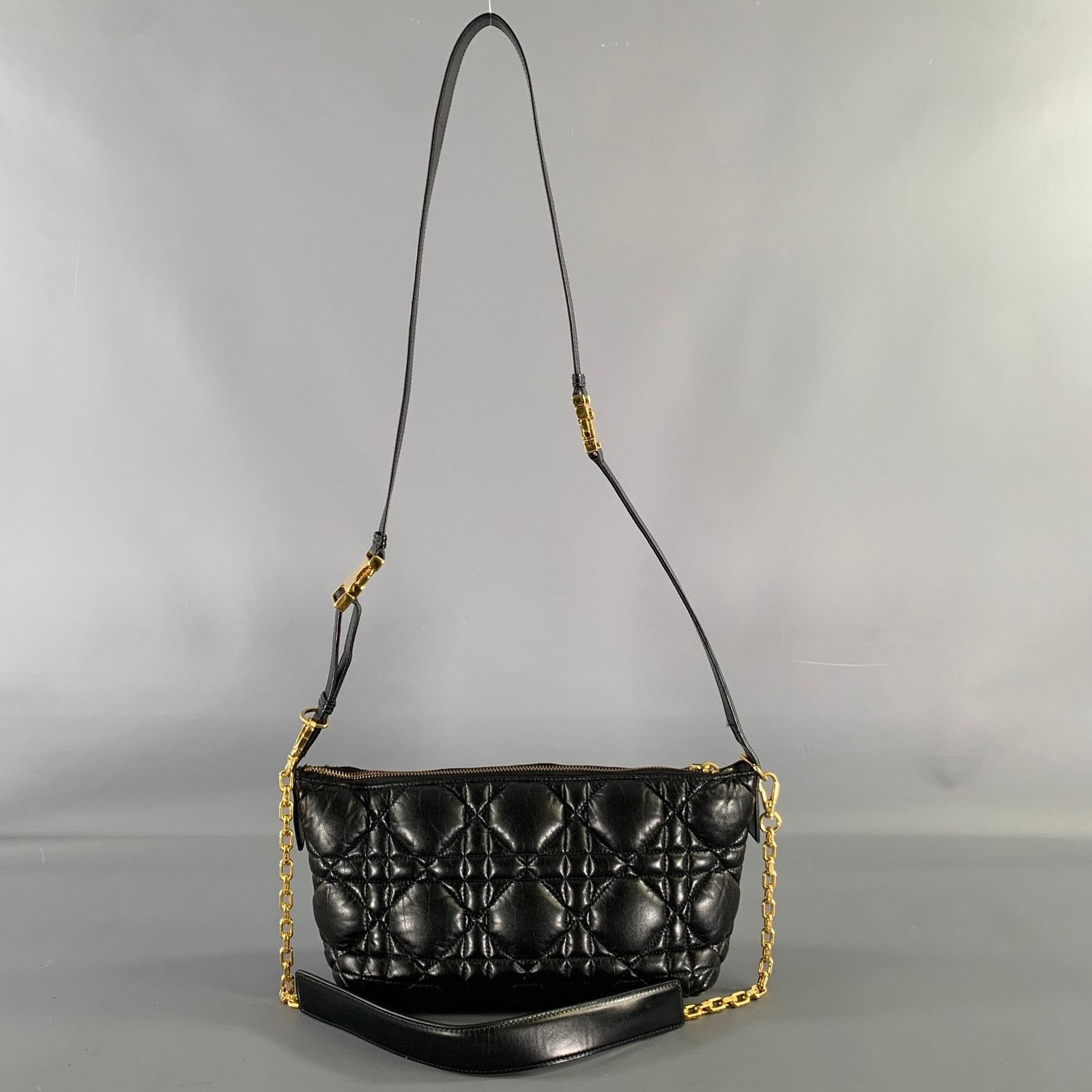 Dior CHRISTIAN DIOR Black Gold Cannage Leather Metal Bag Size ONE SIZE - 1 Thumbnail
