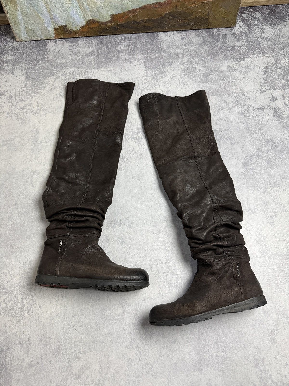 Prada Miu Miu Vintage Y2K Leather Knee Moto BikerRider Boots