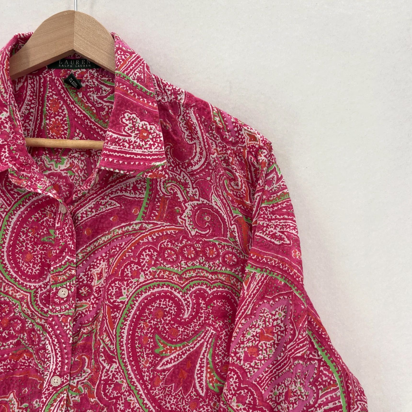 Ralph Lauren Lauren Ralph Lauren Button-Up Shirt Womens 2X Pink Paisley Tunic Top 3/4 Sleeve Size XXL / US 16-18 / IT 52-54 - 2 Thumbnail