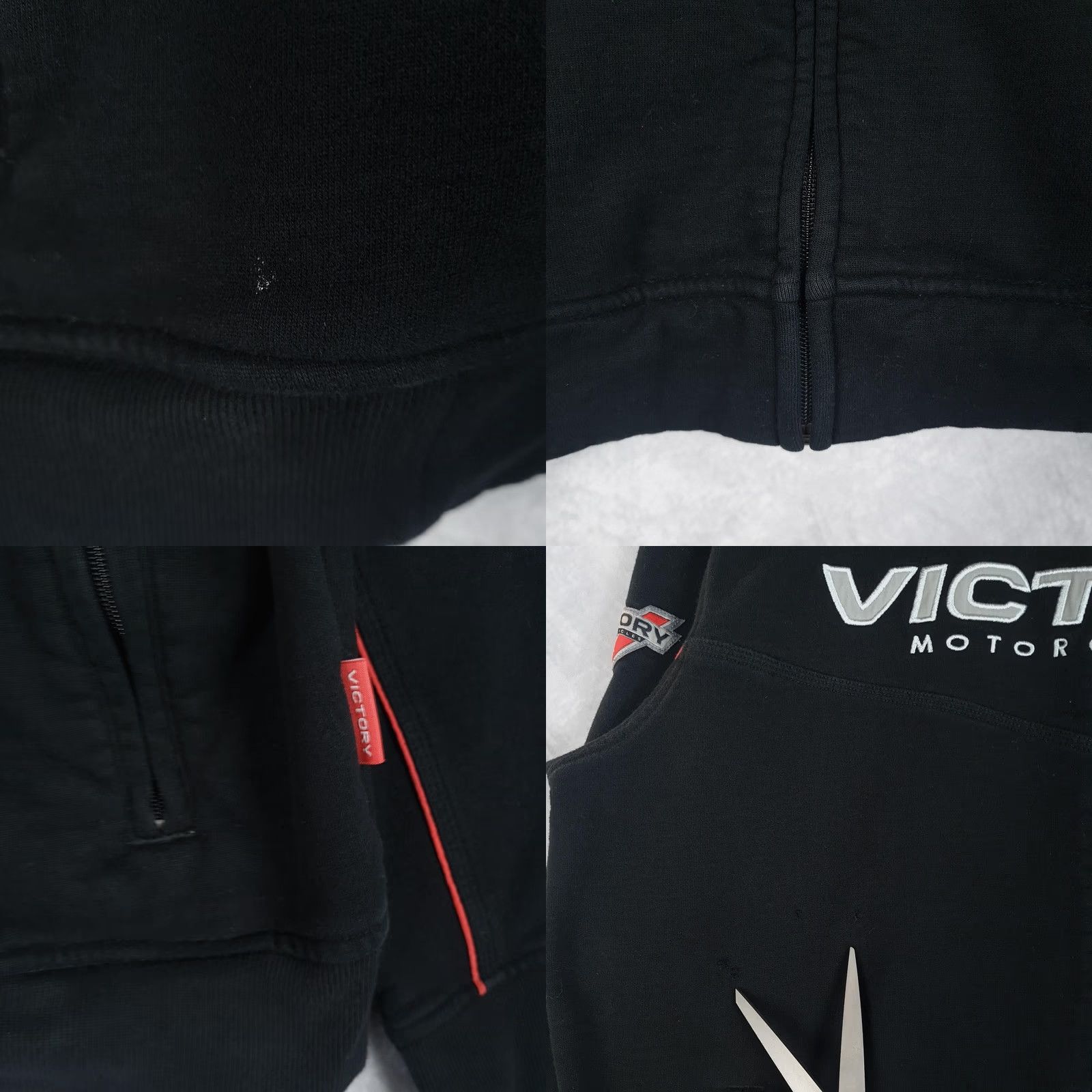 Vintage Victory Motorcycles Jacket Mens XL Black Distressed Embroidered Zip Full Zip Pockets Stand-Up Collar Autumn Casual Riding US Logo Size US XL / EU 56 / 4 - 8 Thumbnail