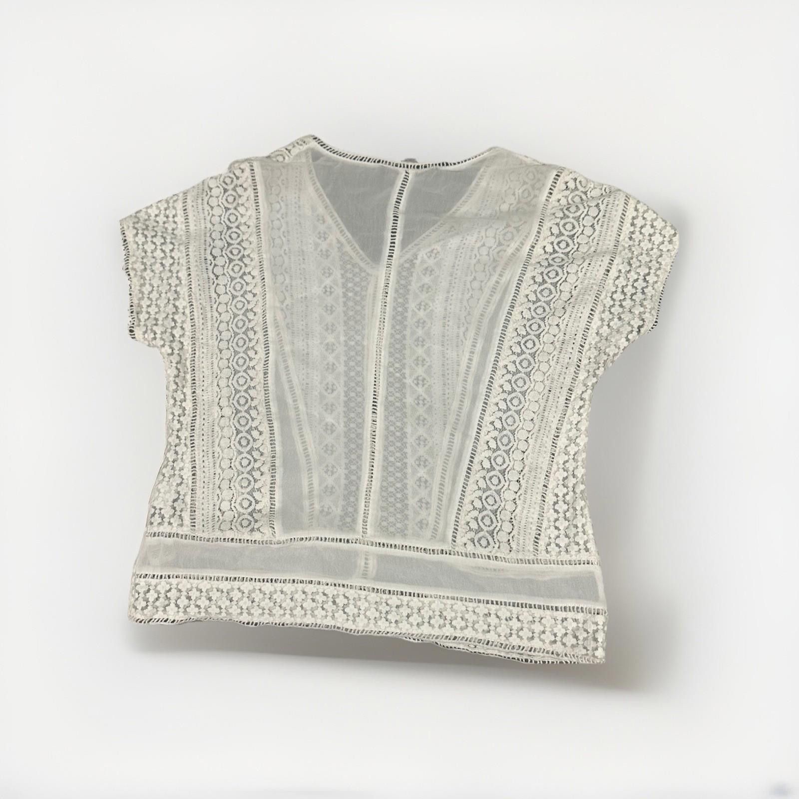 Allsaints AllSaints Women White Lace Sheer Top Blouse XS Short Sleeve Size XS / US 0-2 / IT 36-38 - 2 Thumbnail