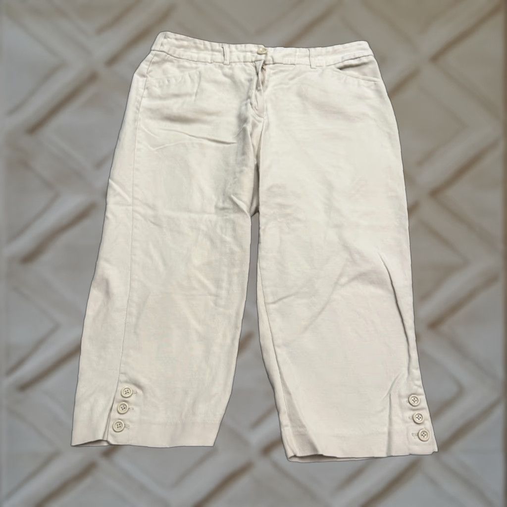Vintage Counterparts Beige Capri Pants Womens 12 Straight Leg High Rise Cotton Size 34" / US 12 / IT 48 - 1 Thumbnail