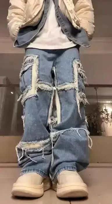 Japanese Brand High street ripped raw edge patchwork draped jeans Size US 30 / EU 46 - 3 Thumbnail
