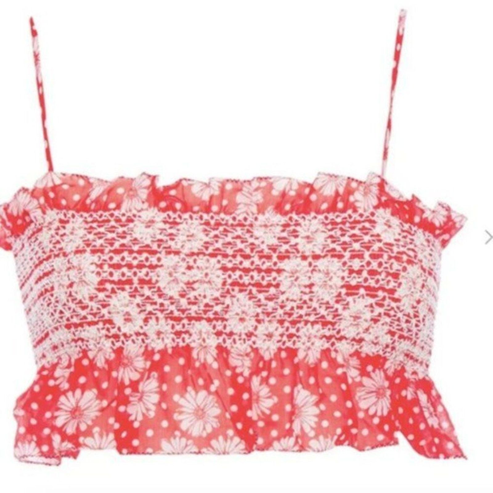 Lisa Marie Fernandez Lisa Marie Fernandez Cropped smocked printed voile top red Size L / US 10 / IT 46 - 2 Thumbnail