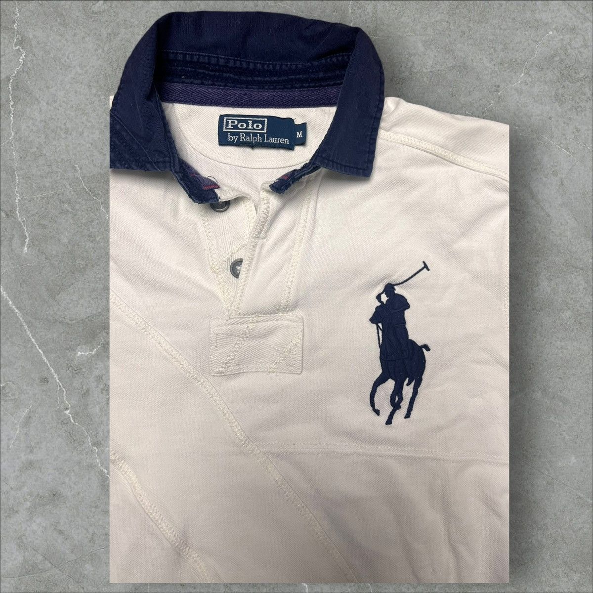 Polo Ralph Lauren × Vintage Polo Ralph Lauren big pony size M white navy Size US M / EU 48-50 / 2 - 2 Thumbnail