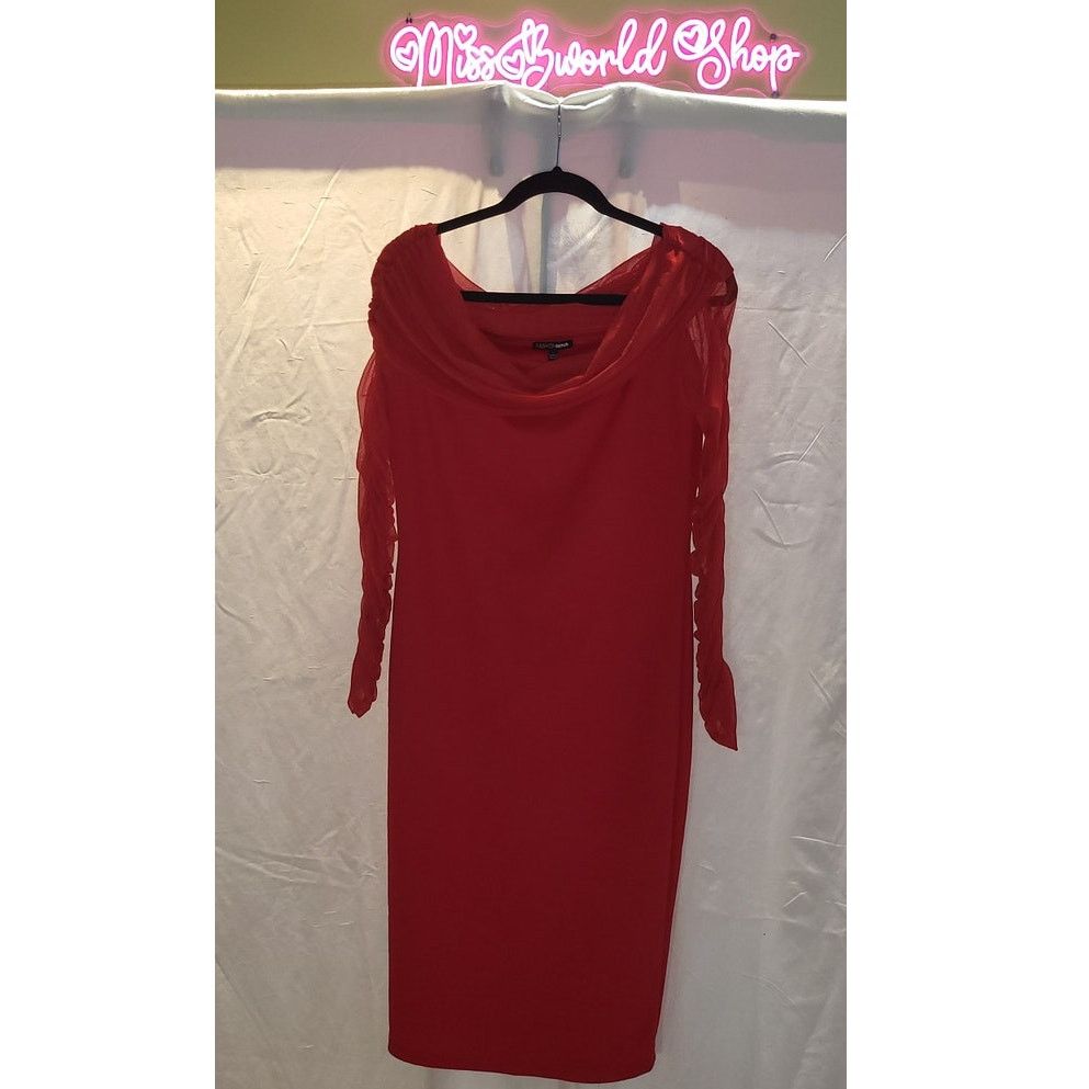 Other Fashion Nova Red Sheer Long Sleeve Bodycon Dress Size XL Size XL / US 12-14 / IT 48-50 - 3 Thumbnail