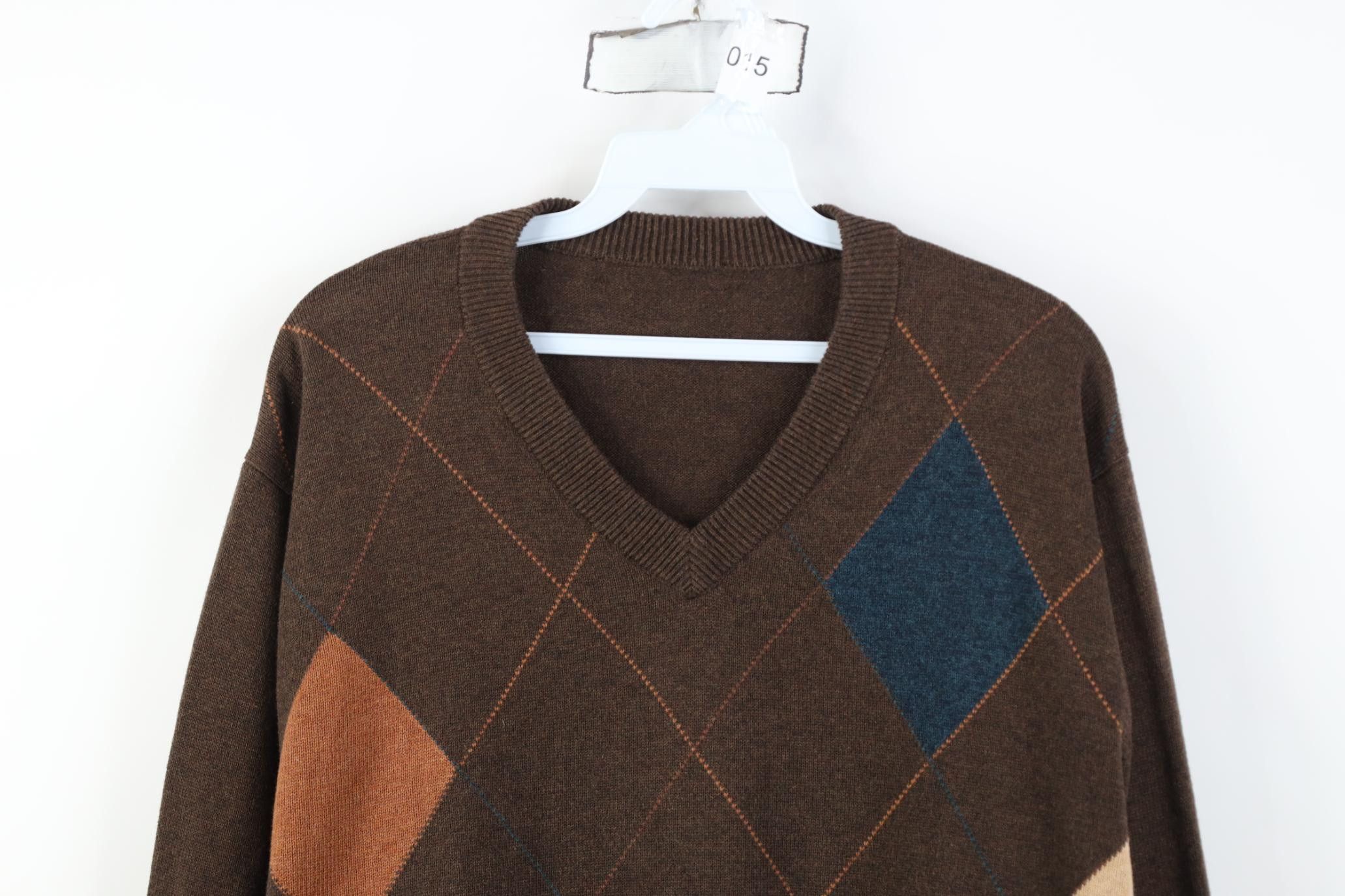 Vintage Vintage 90s Streetwear Diamond Knit Golf V-Neck Sweater Size US M / EU 48-50 / 2 - 2 Thumbnail